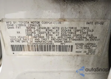 2002 Toyota Rav4 from USA, damaged, VIN JTEGH20V220080561